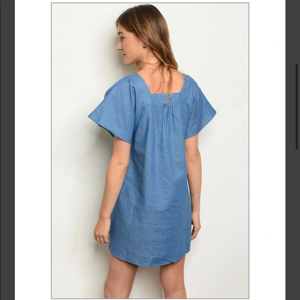 Indigo Boho Dress / Chambray / Blue / Embroidered - Picture 2 of 2